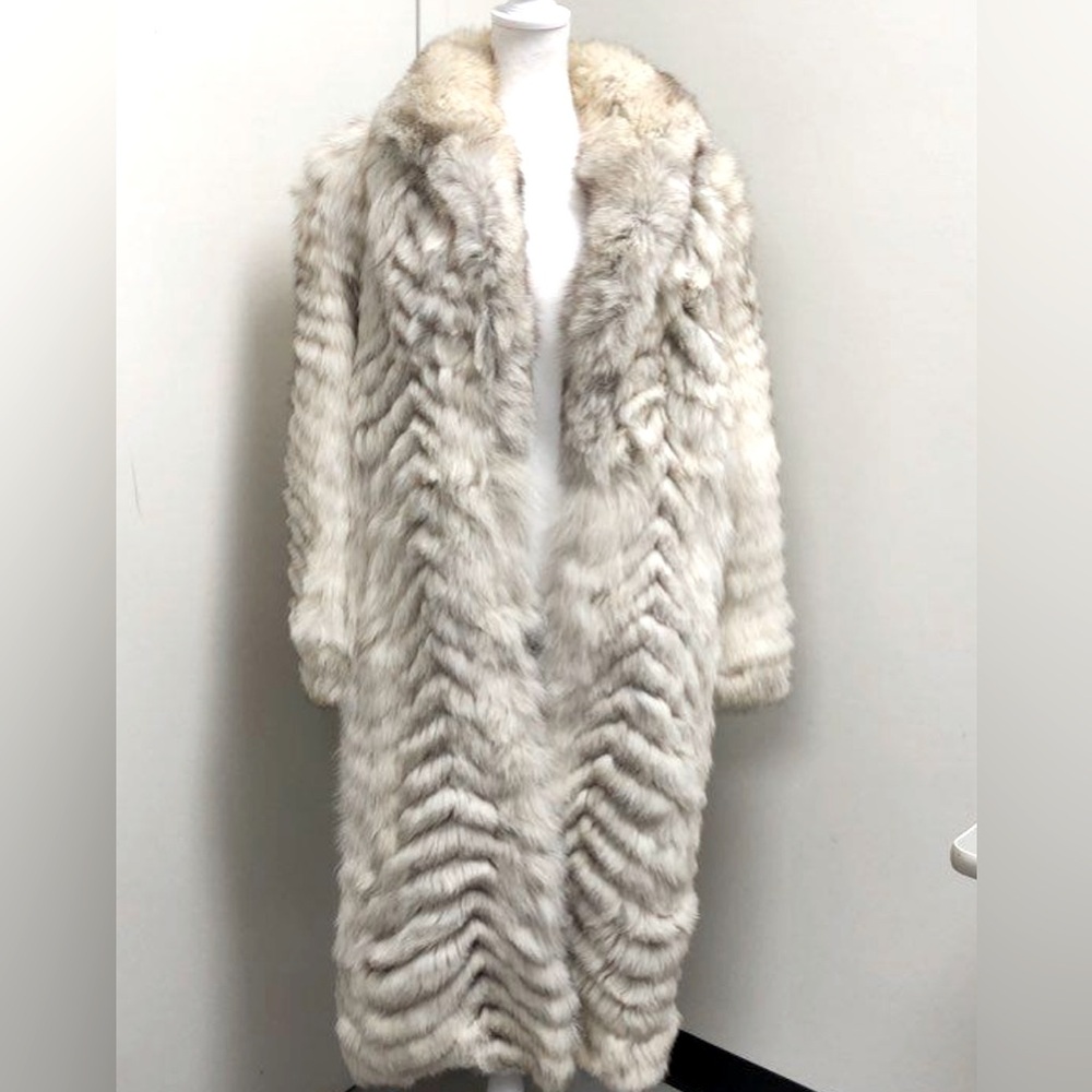 SAGA FOX FUR COAT NORWEGIAN BLUE FOX LONG CHEVRON PATTERN - PRICE UNTIL 11/22